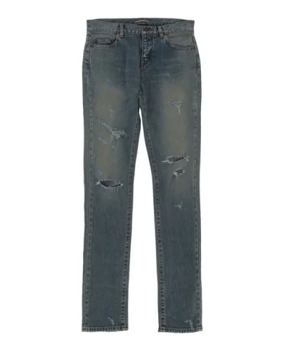Saint Laurent Womens Distressed Skinny Jeans Women Blue Size 38