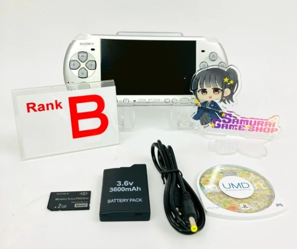 Sony PSP-3000 Mystic Silver Console B Rank & New Battery USB Cable Set 2806