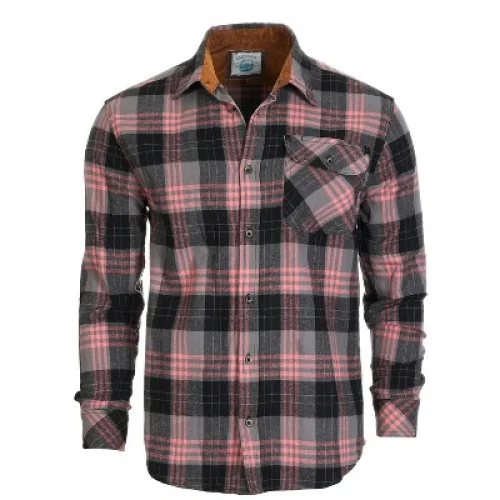 Men's 100% Cotton Brushed Flannel Plaid Checkered Shirt with Corduroy Contrast, 2X Large