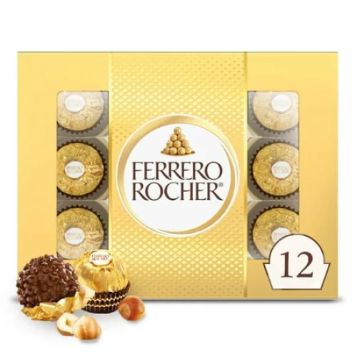 12 Ferrero Rocher Gourmet Hazelnut Milk Chocolate Gift Box, 5.3 oz
