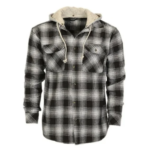 Gioberti Men's Removable Hoodie Plaid Checkered Flannel Shirt, Black/White, XX-Large