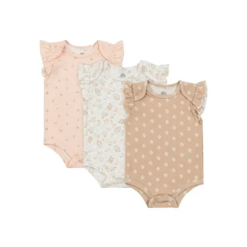 Wonderluxe Newborn Girls' Short Sleeve Bodysuits, 3-Pack, Sizes 0-3M-6-9M