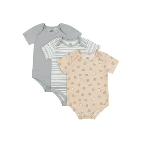 3-Pack Wonderluxe Newborn Short Sleeve Bodysuits, Sizes 0-3M-6-9M, Stripe, Solid, Print