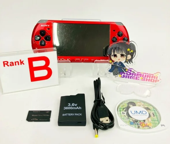 Sony PSP-3000 Red Black Console B Rank with New Battery, USB Cable, and Set 1103