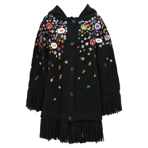 Red Valentino Embroidered Fringed Cardigan In Wool Women Black Xs