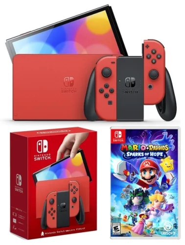 New Nintendo Switch OLED Mario Limited Edition + Mario Rabbids Sparks of Hope Console