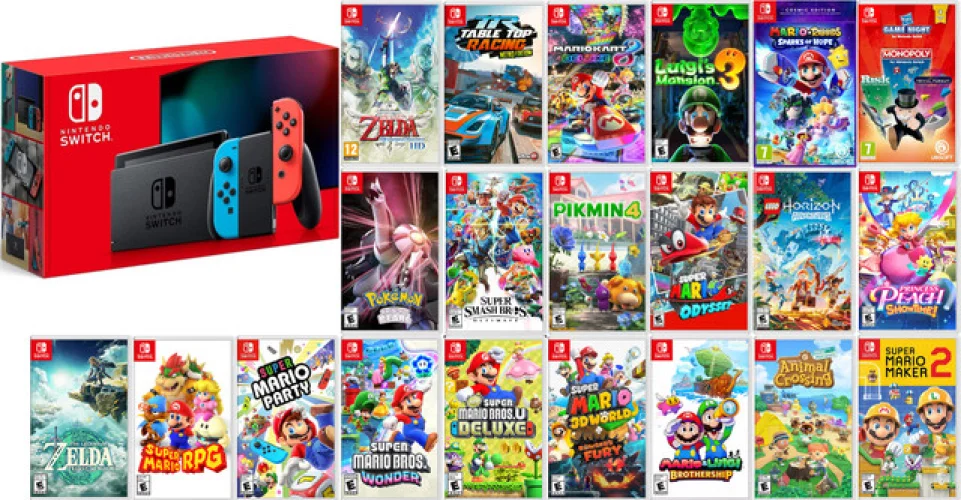 NEW Nintendo Switch Console 32GB Neon Blue Red Joycon Bundle FREE Choice of Game