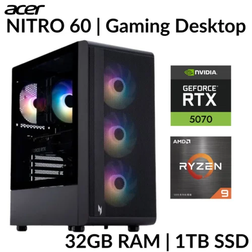 Acer Nitro 60 Gaming Desktop NVIDIAGeForceRTX5070 32GB RAM 1TB SSD Ryzen9 Refurb