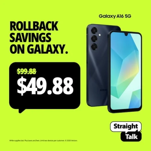 Straight Talk Samsung Galaxy A16, 128GB, 5G, Black - Prepaid Smartphone [Locked to Straight Talk]