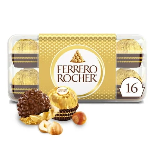 16 Individually Wrapped Ferrero Rocher Gourmet Hazelnut Milk Chocolate Gift Box, 7 oz