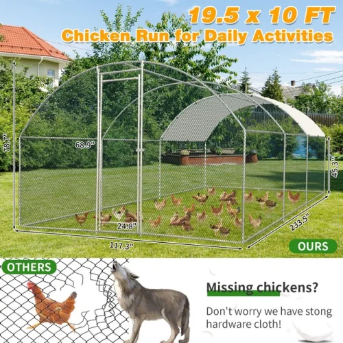 20 x 10FT Metal Walk In Chicken Coop Run Cage, Rabbit Hutch Hen House Enclosure