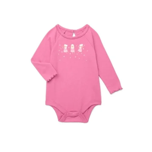Garanimals Baby Girl Graphic Print Bodysuit with Long Sleeves, Sizes 0-24 Months