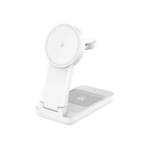 onn 3-in-1 Qi2 Certified Wireless Charging Stand &ndash; Foldable Design with Wall Adapter & Cable &ndash; Compatible with iPhone 17/16/15/14/13/12, Samsung Galaxy S23/S22, Pixel, AirPods & Apple Watch &ndash; White