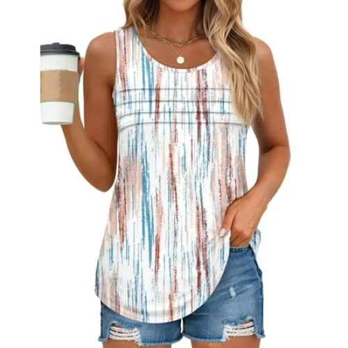 Fantaslook Pleated Tank Tops for Women Dressy Casual Sleeveless Blouses Floral Summer Tops