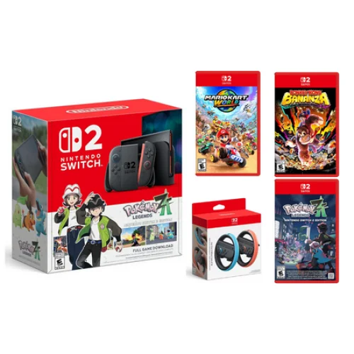 Nintendo Switch 2 Console with Mario Kart World, Donkey Kong Bananza, and Joy Con 2 Wheel Bundle