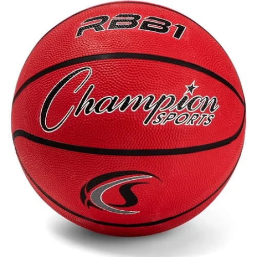 Champion Sports Rubber Official Basketball, Heavy Duty - Pro-Style Basketballs, Size 7, Red