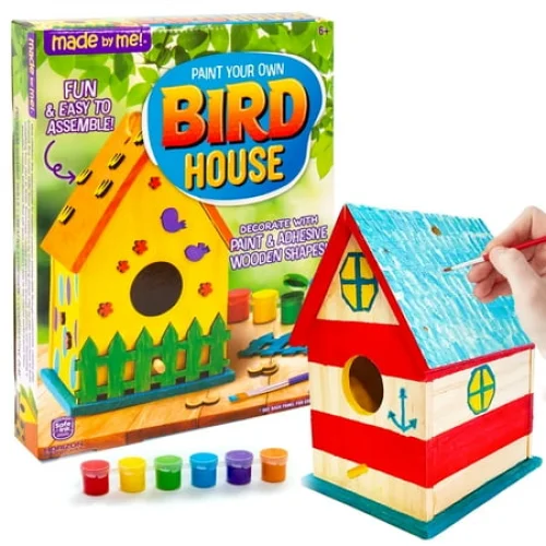 Made by Me Paint Your Own Birdhouse Kit for Boys and Girls, Ages 6+ - Craft Activity