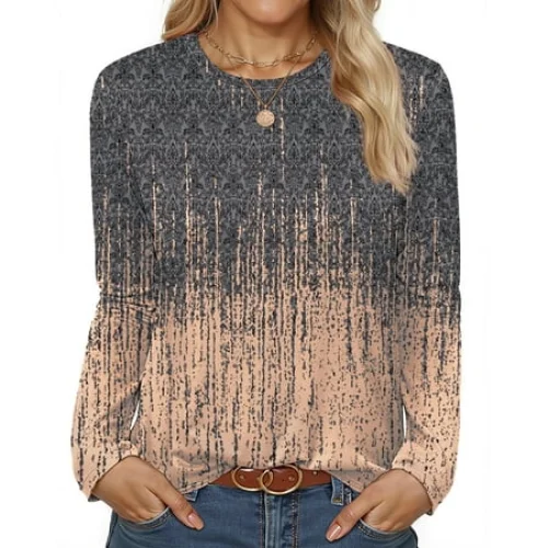 Fantaslook Women Tunic Tops Casual Long Sleeve Shirts Crew Neck Fall Tops Basic Tees Floral Dressy Blouses