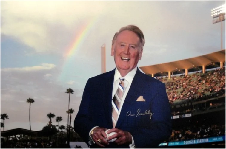 Vin Scully Hand Signed Auto 22X34 MLB Stunning Rainbow Canvas Dodgers JSA