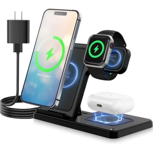 Wireless Charger,15W Wireless Charging Station Compatible with iPhone 17 16 15 14 13 12 11 8 Pro Max Mini Plus X XR XS Max SE Plus,for iWatch 10 9 8 7 6 5 4 3 2 SE Ultra,for AirPods 4 3 2