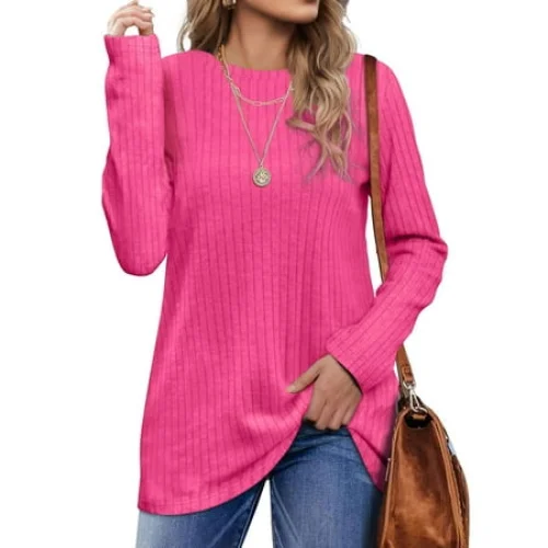 Fantaslook Long Sleeve Shirts for Women Crew Neck Casual Tunic Tops Lightweight Pullover