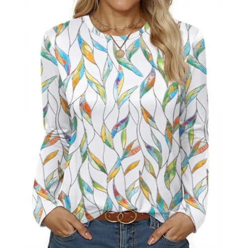 Fantaslook Women Tunic Tops Casual Long Sleeve Shirts Crew Neck Fall Tops Basic Tees Floral Dressy Blouses