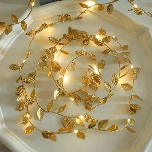 xaoyunyn Simulated Leaf String Lights with LED Accents for Home Decor Cozy Rattan Pattern and Flashing Effects for Indoor/Outdoor Use,Battery Powered