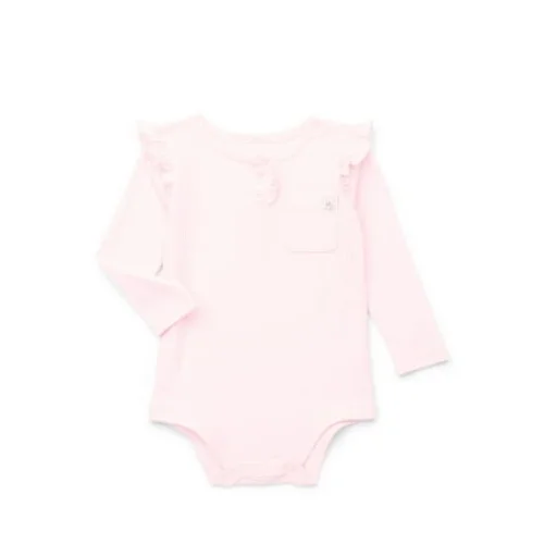 Garanimals Baby Girl Henley Bodysuit with Front Pocket and Long Sleeves, Sizes 0-24 Months