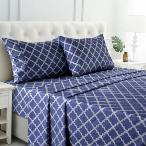 4 Piece Printed Deep Pocket Luxury Brushed Microfiber Bed Sheet Set