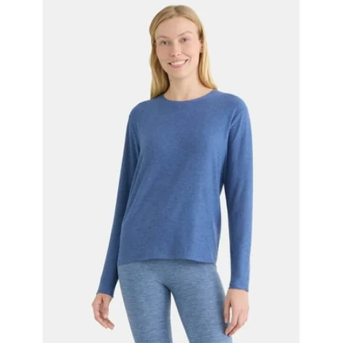 Athletic Works Women's ButterCore Long Sleeve Tee, Sizes XS-4X, Versatile for Workout or Lounging