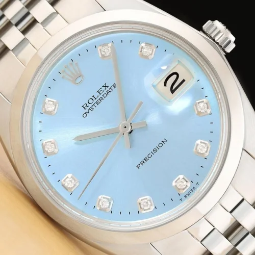 ROLEX OYSTERDATE PRECISION 6694 ICE BLUE DIAMOND MANUAL WIND STEEL 34MM WATCH