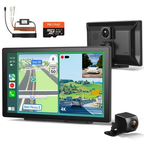 Rexing 4K+1080p Dash Cam with CarPlay, Android Auto, WiFi, GPS, and Parking Mode - Black