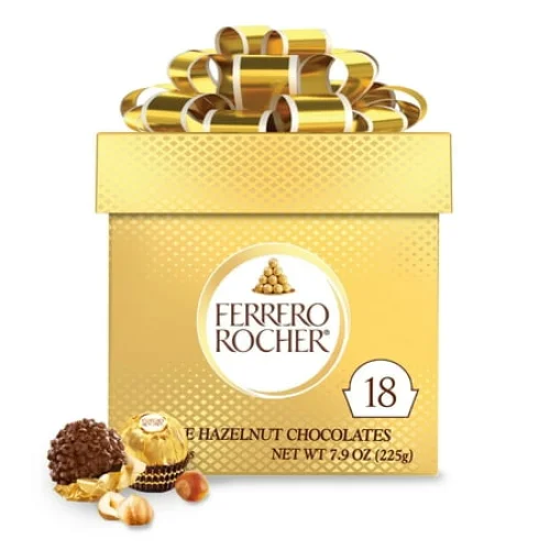 Ferrero Rocher Gourmet Hazelnut Milk Chocolate Gift Box, 18 Individually Wrapped Chocolates, 7.9 oz