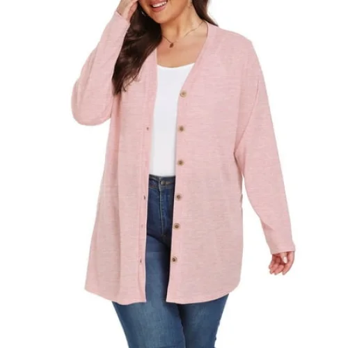 Women's Plus Size Open Front Cardigan - Lightweight Sheer Long Sleeve Knitted Snowflake Velvet 1X-4X