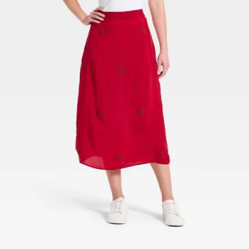 Women's Valentine's Heart Printed Skirt - A New Day&trade; Red S