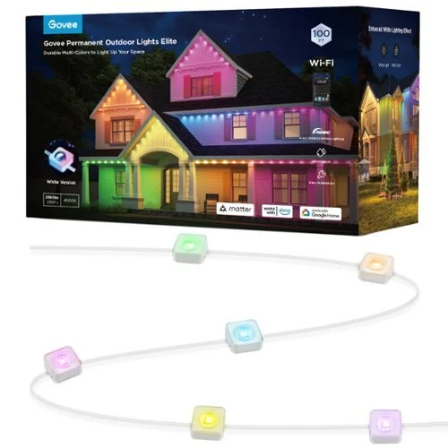 Govee - Wi-Fi RGBIC Outdoor Permanent String Lights 100ft - White