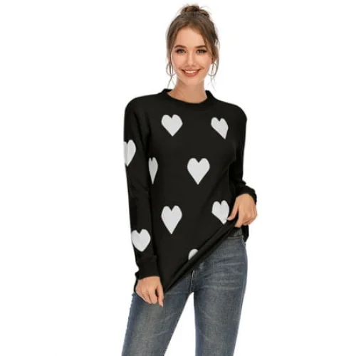 Sweaters for Women Valentine's Day Cute Hearts Print Pullover Sweaters Casual Knitted Jumper Tops Shermie