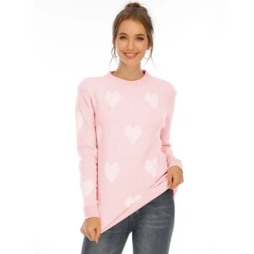 Sweaters for Women Valentine's Day Cute Hearts Print Pullover Sweaters Casual Knitted Jumper Tops Shermie