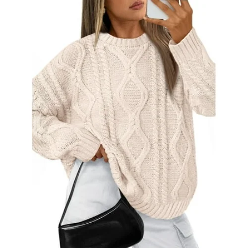 SUNBS Oversized Sweaters for Women Cable Knit Crewneck Pullover Casual Long Sleeve Top Fall Womens Clothes