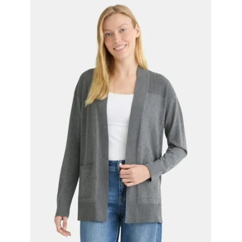 Time and Tru Women's and Women's Plus Open Front Cardigan Sweater, Sizes XS-4X