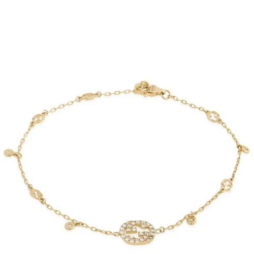 Gucci Interlocking G Diamond Bracelet In Yg, Size 17