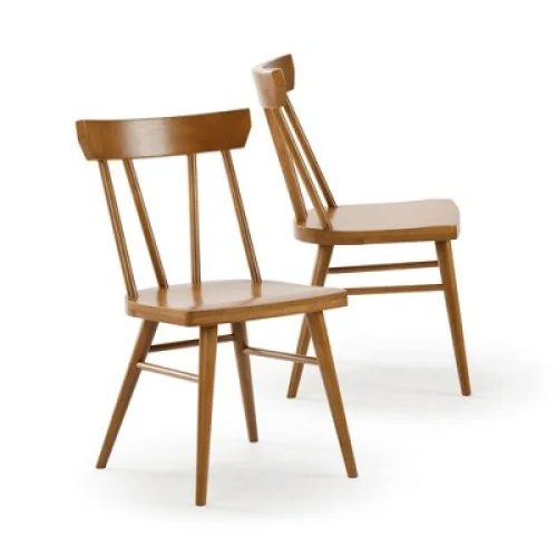 Plank+Beam Windsor Dining Chair Set of 2, Solid Wood Chairs for Kitchen, Office, Living Room, Pecan