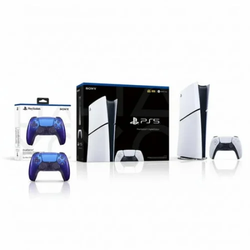 PlayStation 5 Digital Slim Console + Sony PlayStation 5 DualSense Wireless Controller Chroma Indigo - Includes PS5 Console & 2 DualSense Controllers - 16GB RAM - 1TB SSD - Custom Integrated I/O - U...