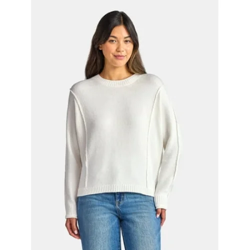 Time and Tru Women's Reverse Linking Pullover Sweater with Long Sleeves, Midweight, Sizes XS-XXXL
