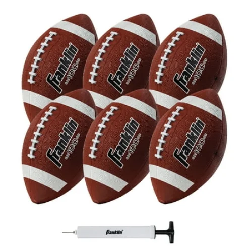 Franklin Sports Junior Size Rubber Football - 6 Pack Deflated with Pump