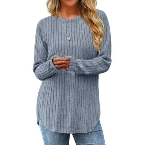 Fantaslook Long Sleeve Shirts for Women Casual Tunic Tops Dressy Crew Neck Pullover Fall Lightweight Sweaters for Women