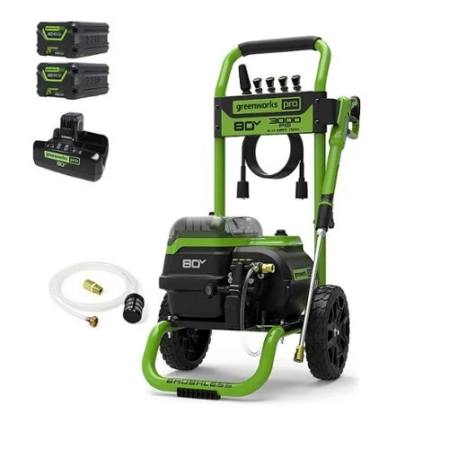 Greenworks - 80V 3000 PSI Pressure Washer with Two (2) 4.0Ah Batteries & Dual-Port Rapid Charger - Black