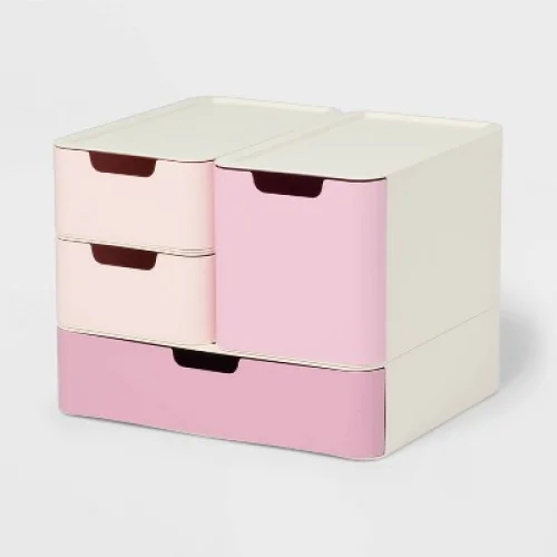 Modular Storage Drawer Set Pink - Brightroom&trade; - 4 Stackable Drawers in 3 Sizes