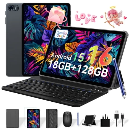 2026 Android AI Tablet 10 Inch with Keyboard, 18GB RAM, 128GB ROM, Gemini AI, Pen, 6000mAh