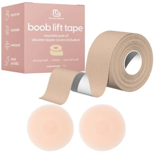 M3 Breast Lift Tape for Women, Invisible, Sweat-Proof, Stretchable Bra Tape for Strapless Dress, Adhesive Tape for Busts + Silicone Nipple Covers